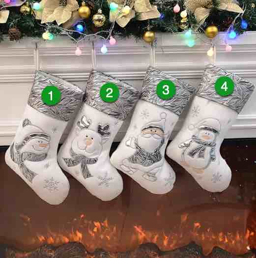 Personalized Christmas stockings with embroidered name and appliquéd Santa, Reindeer, Penguin or Snowman