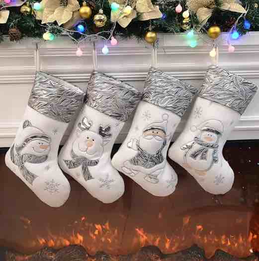 Personalized Christmas stockings with embroidered name and appliquéd Santa, Reindeer, Penguin or Snowman
