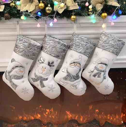 Personalized Christmas stockings with embroidered name and appliquéd Santa, Reindeer, Penguin or Snowman