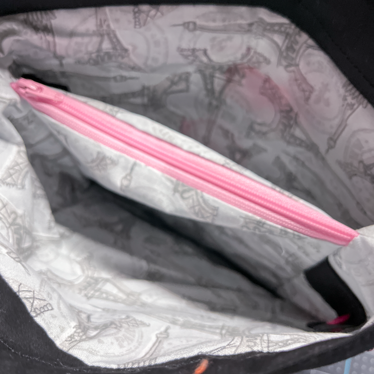 Paris Print sock knitting project bag with divider and snap tabs