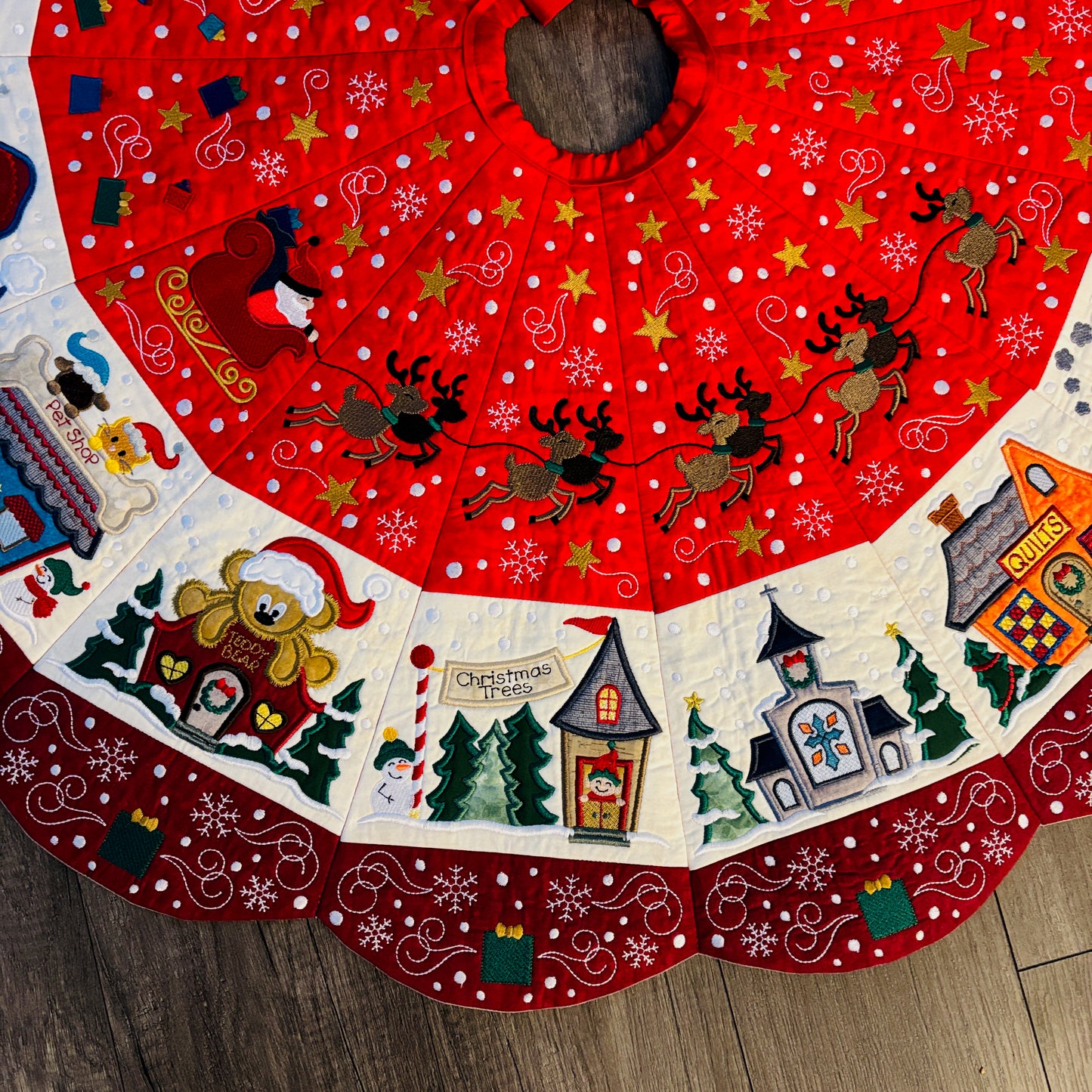 Winter Village Embroidered Family Heirloom Christmas Tree Skirt