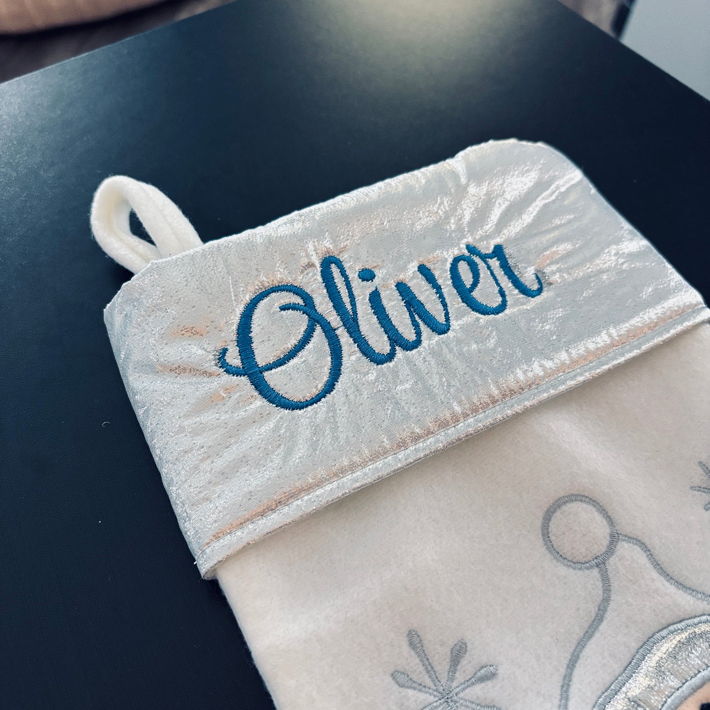 Personalized Christmas stockings with embroidered name and appliquéd Santa, Reindeer, Penguin or Snowman