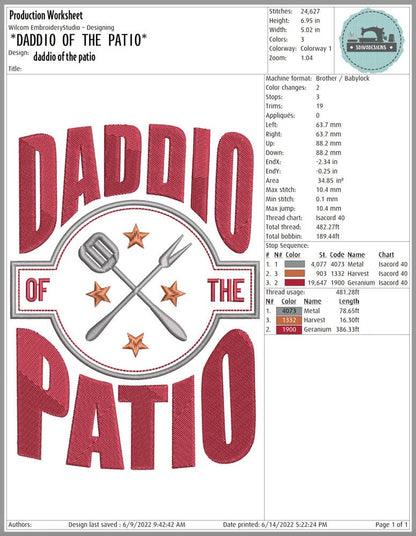 Daddio of the Patio machine embroidery design