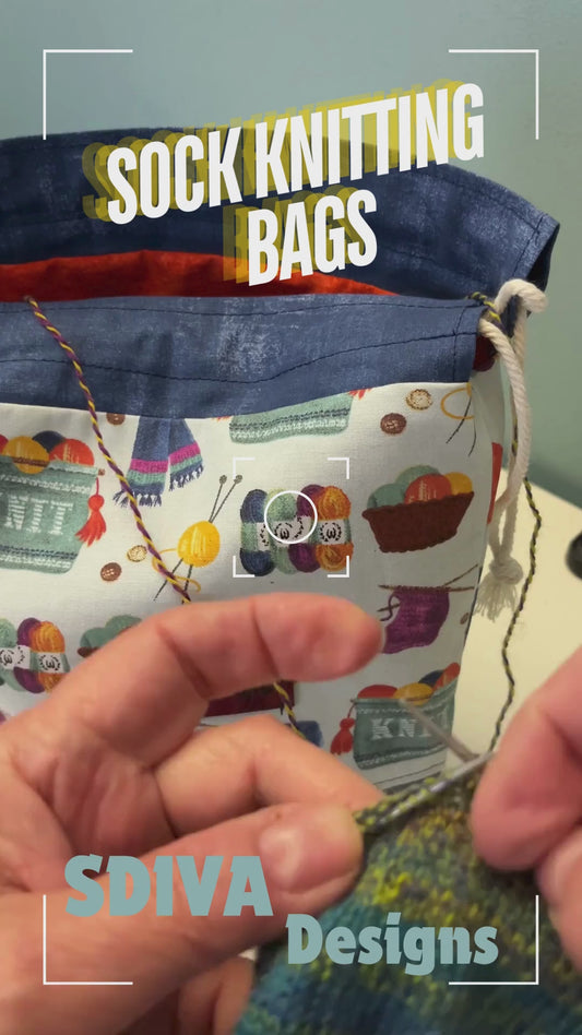 Sock knitting project bag with divider and snap tabs