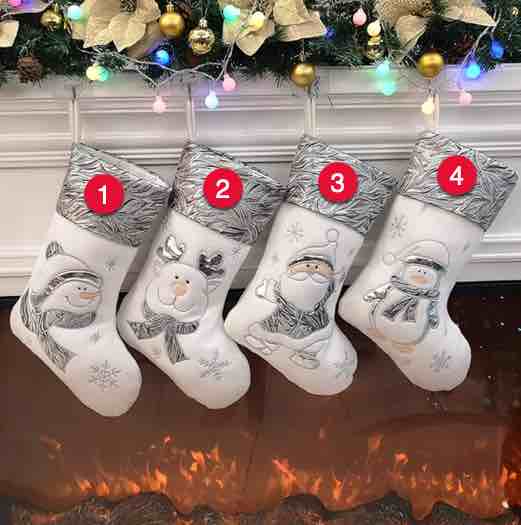 Personalized Christmas stockings with embroidered name and appliquéd Santa, Reindeer, Penguin or Snowman